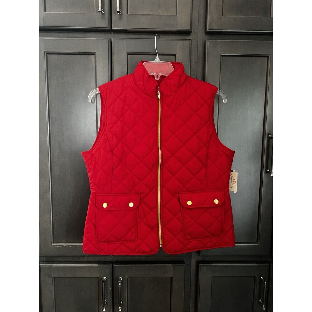 St. John's Bay Red Quilted Puffer Vest Women’s Large Full Zip Outdoor NWT